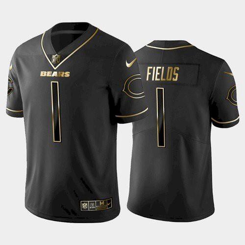 Men's Chicago Bears #1 Justin Fields Black golden edition NFL Stitched Jersey Men's Chicago Bears #1 Justin Fields Black golden edition NFL Stitched Jersey